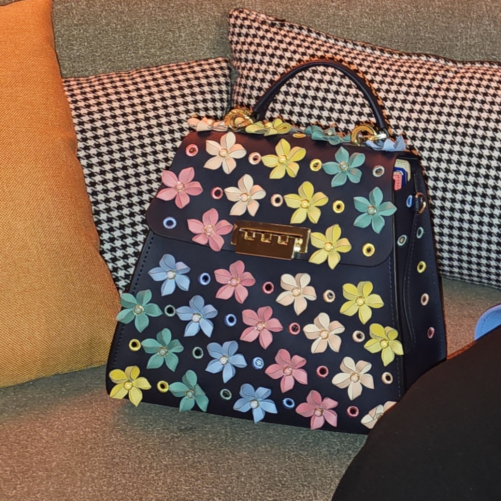 Zac Posen Blue Rainbow Floral Parisian Nights Eartha Top Handle Convertible Bag